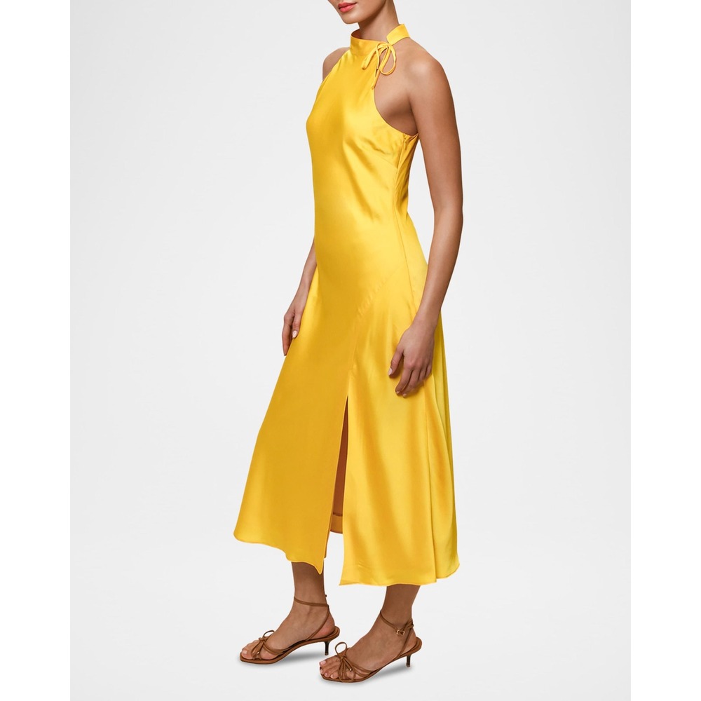 New! Hutch Mari Halter Midi Dress Yellow Daffodil Satin Sz Small‎ - Picture 7 of 9